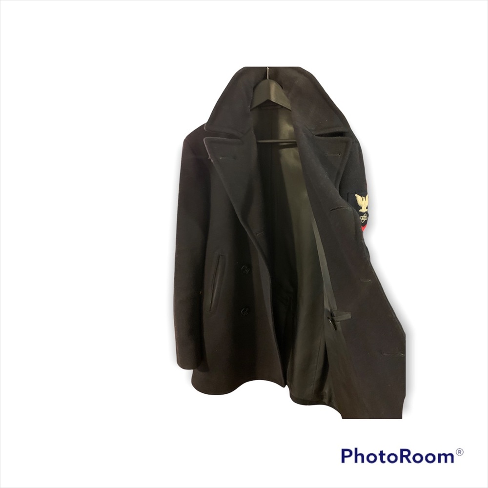 Vintage Dark Blue 1960s 60s Wool Pea Coat P Jacket 38R Uniform US Navy